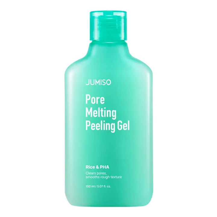 Green bottle of Jumiso Pore Melting Peeling Gel on a white background