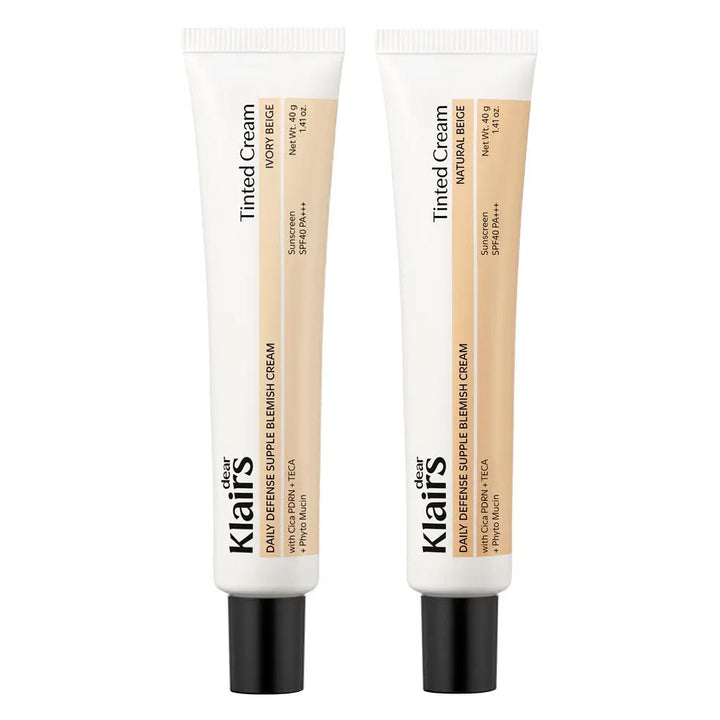 Two tubes of Klairs Tinted Cream on a white background