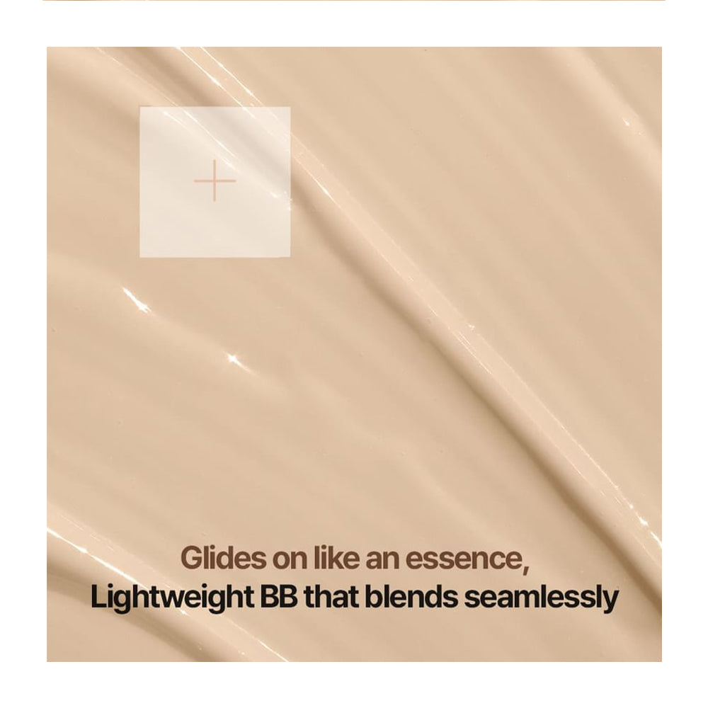 Beige product packaging with text describing a lightweight BB cream.