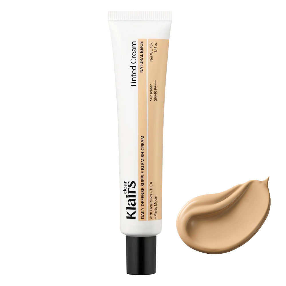 Klairs tinted cream tube with a swatch on a white background