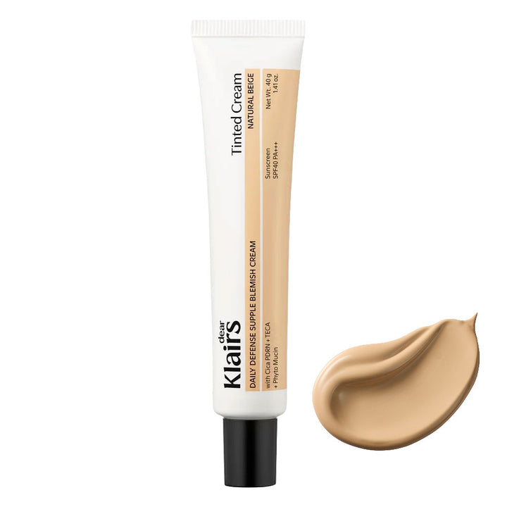 Klairs tinted cream tube with a swatch on a white background