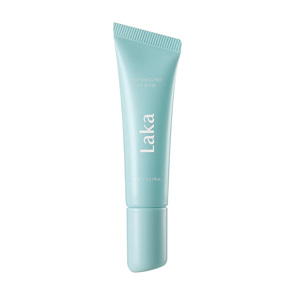 A light blue squeeze tube of Laka Cosmetics Softening Lip Mask with a matching cap, shown on a solid white background.