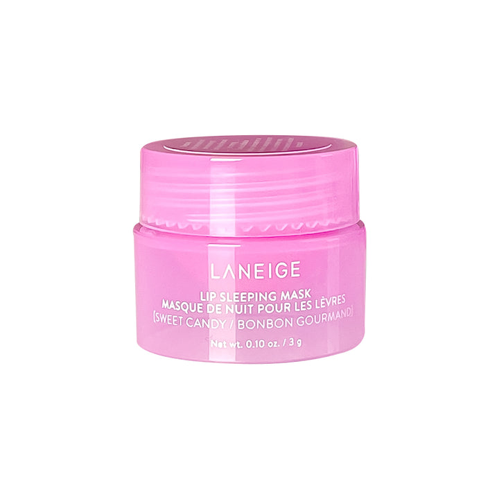 A pink jar of Laneige Lip Sleeping Mask on a plain white background.