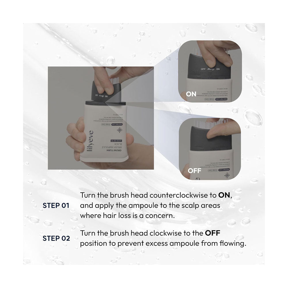 Instructions for using a hair care product with a brush and ampoule application.