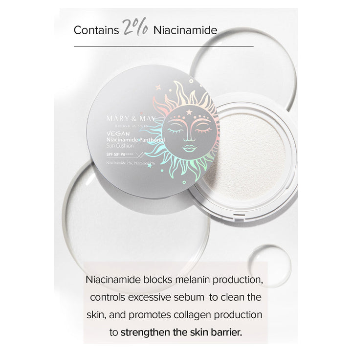 MARY&MAY Vegan Niacinamide Panthenol Sun Cushion - Peaches&Creme Shop Korean Skincare Malta