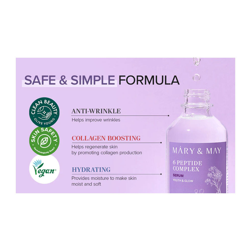 MARY&MAY 6 Peptide Complex Serum - Peaches&Creme Shop Korean Skincare Malta