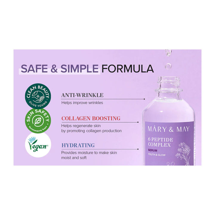 MARY&MAY 6 Peptide Complex Serum - Peaches&Creme Shop Korean Skincare Malta