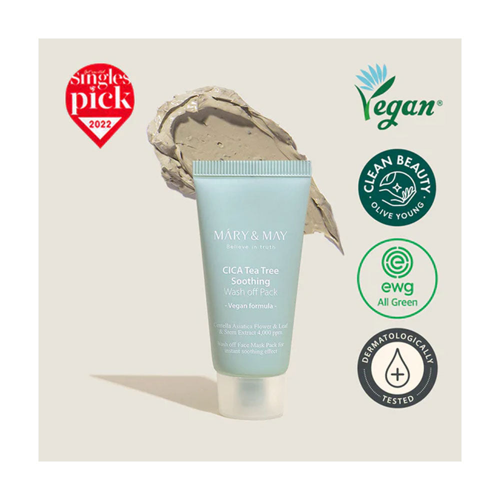 MARY & MAY CICA Tea Tree Soothing Wash off Pack - Peaches&Creme Shop Korean Skincare Malta