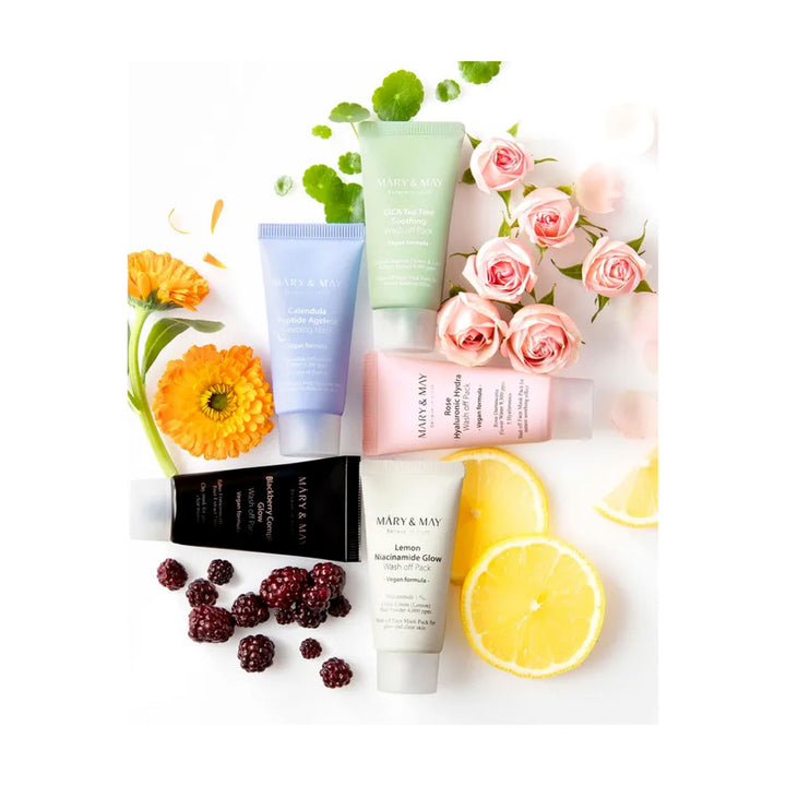 MARY&amp;MAY Vegan Wash Off Mask Mini Gift Set - Peaches&amp;Creme Shop Korean Skincare Malta