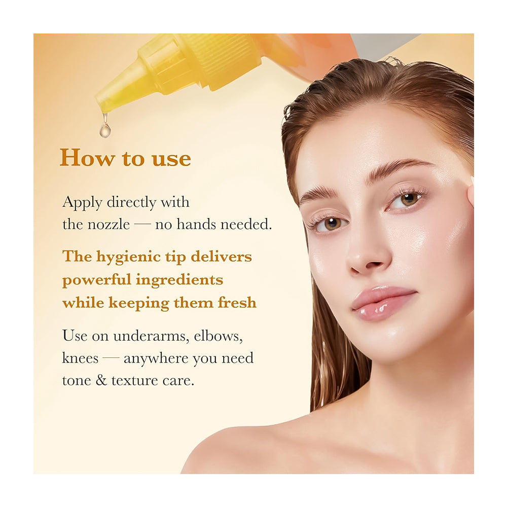 Product packaging with text on how to use and a close-up of a person&