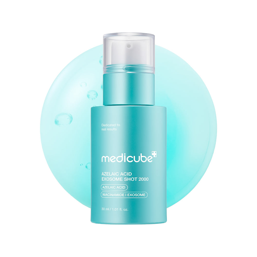 Medicube skincare product bottle with a light blue background