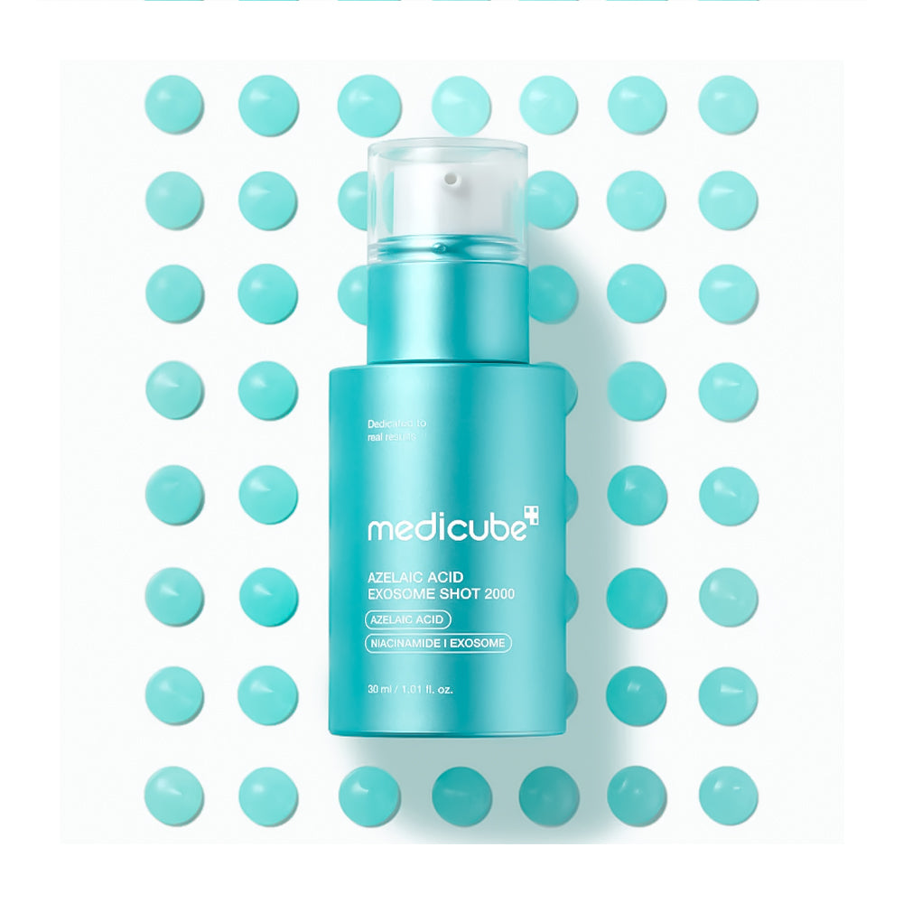 Blue skincare bottle with &