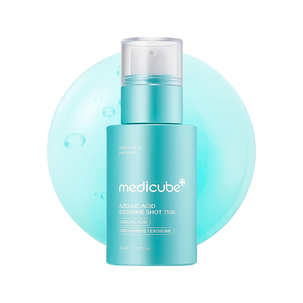 Blue skincare bottle with &