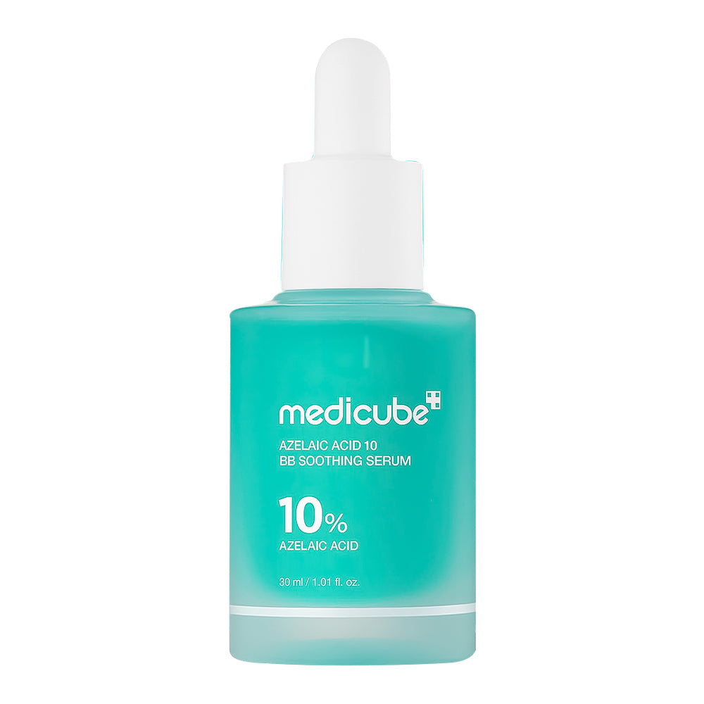 Teal bottle of Medicube serum with dropper on a white background