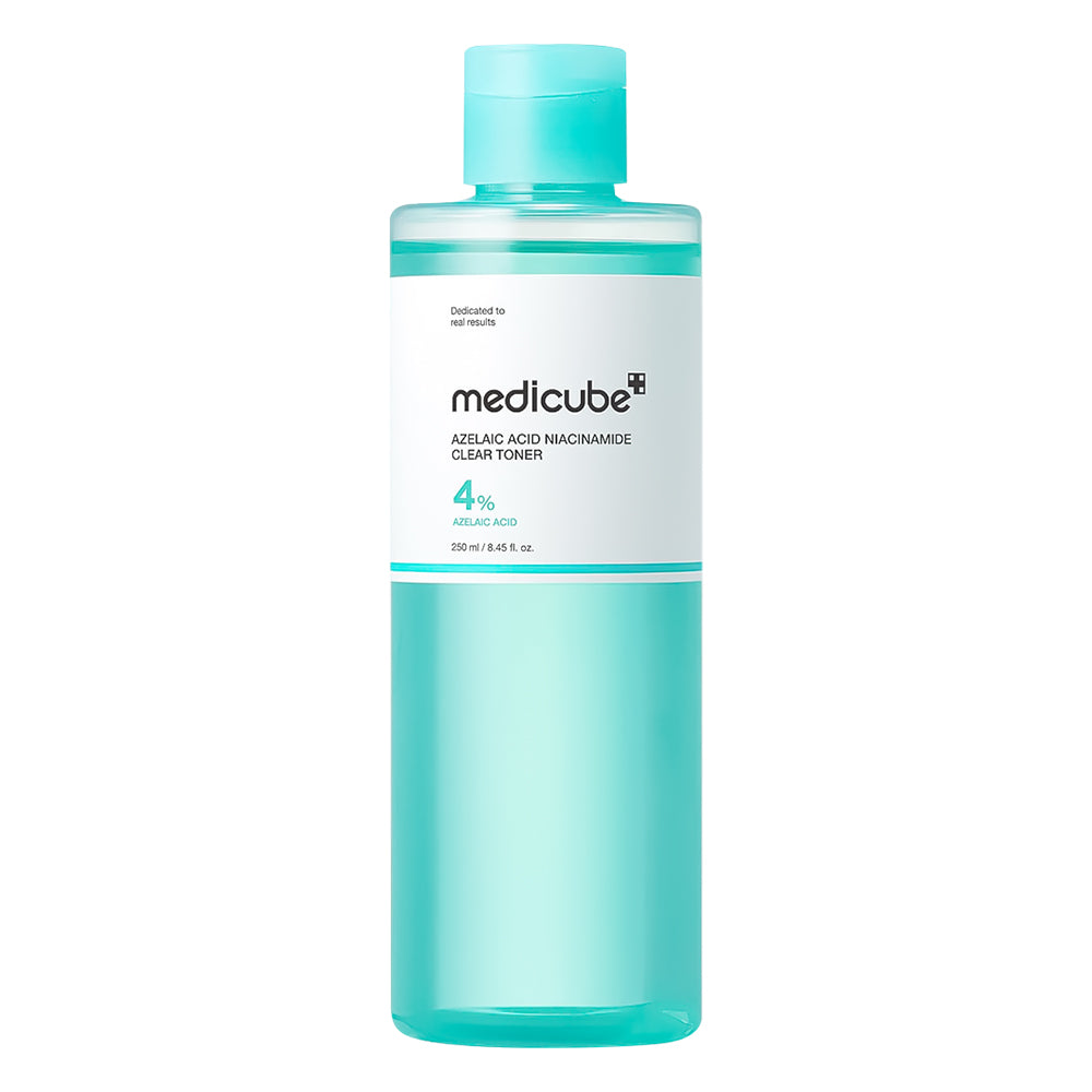 Medicube toner bottle with blue and white design on a white background