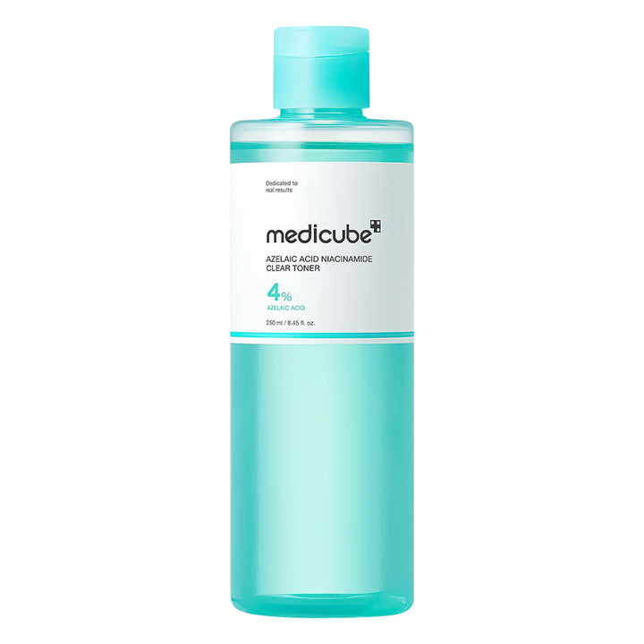 Medicube toner bottle with blue and white design on a white background