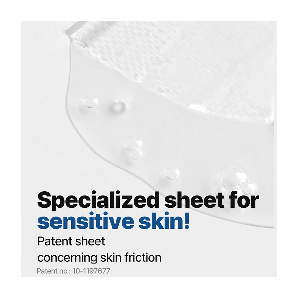 A close-up of a translucent, textured sheet with water droplets on a white background, with text reading &