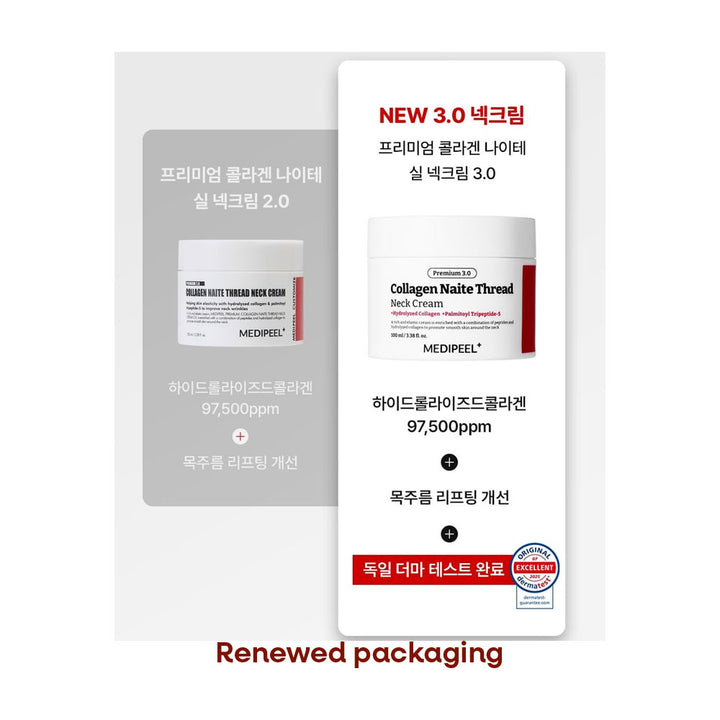 MEDIPEEL Collagen Naite Thread Neck Cream packaging with text on a white background