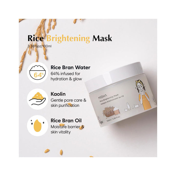 MIDHA Rice Brightening (Wash Off) Mask - Peaches&Creme Shop Korean Skincare Malta
