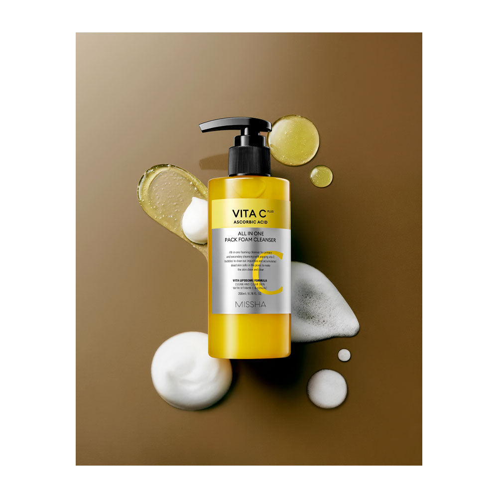 MISSHA Vita C All-in-One Bubble Foam Cleanser - Peaches&Creme Shop Korean Skincare Malta