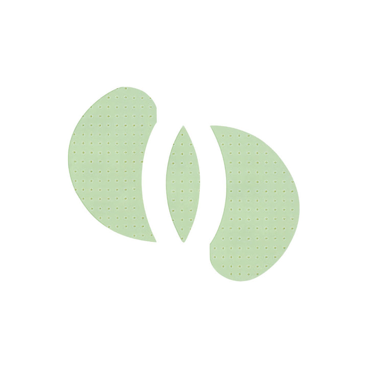 Three green leaf-shaped stickers on a white background