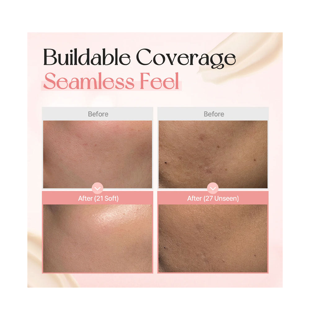 Before and after makeup application comparison with &