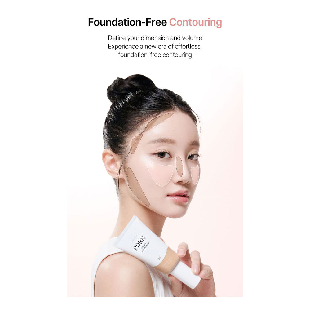 Woman holding a cosmetic product with &