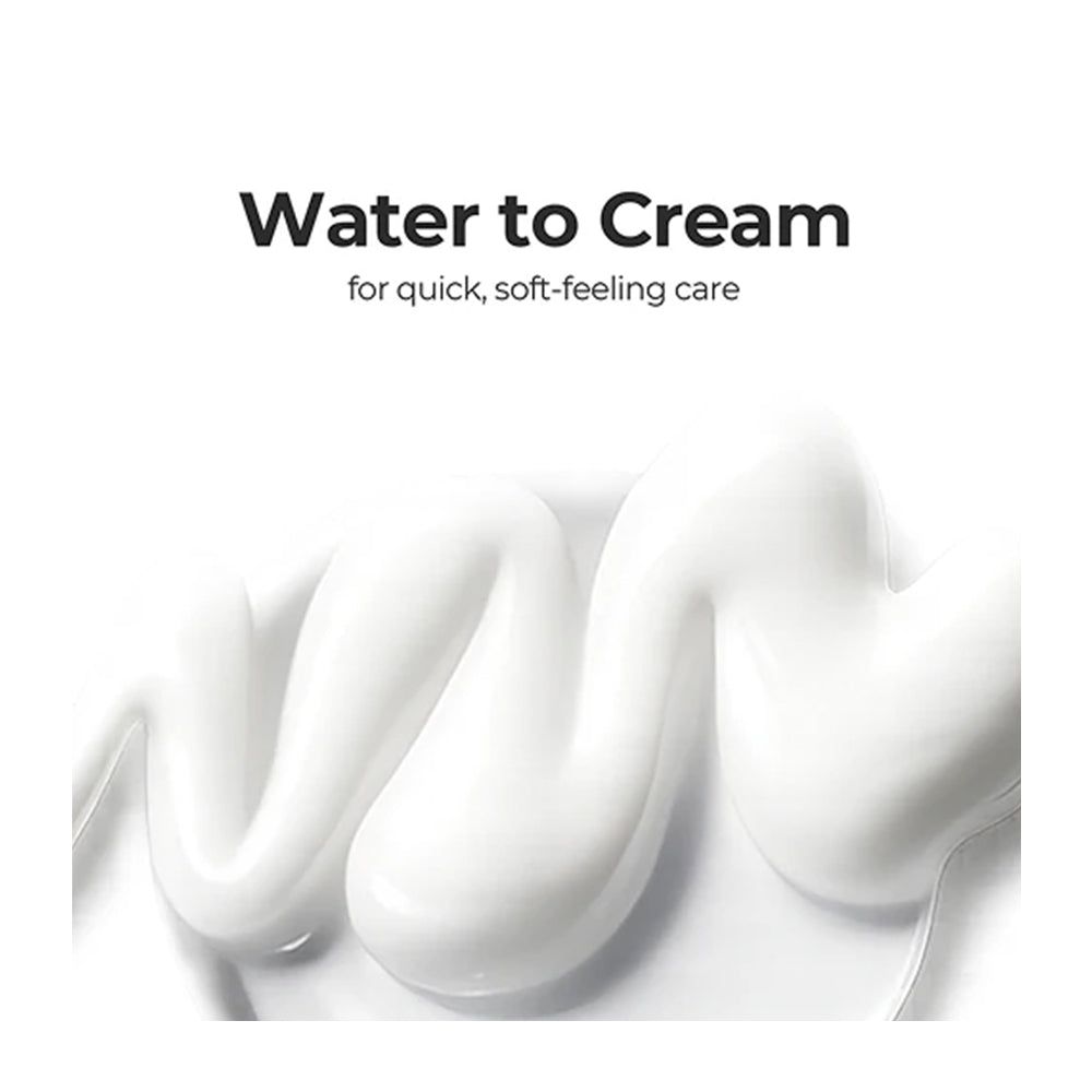 White cosmetic cream swirled in a smooth wavy texture on a white background, with the text &