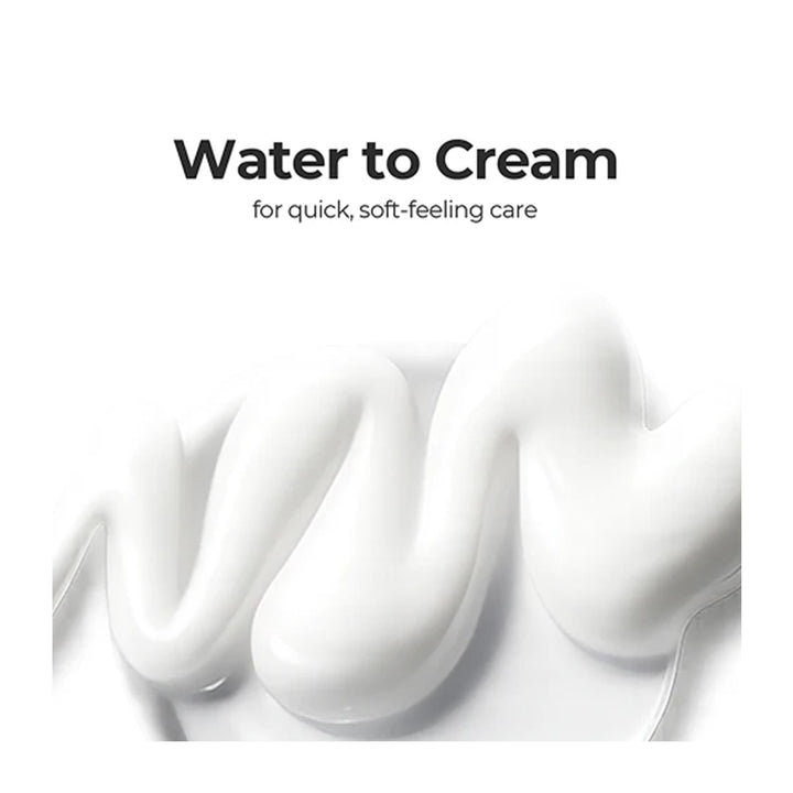 White cosmetic cream swirled in a smooth wavy texture on a white background, with the text &