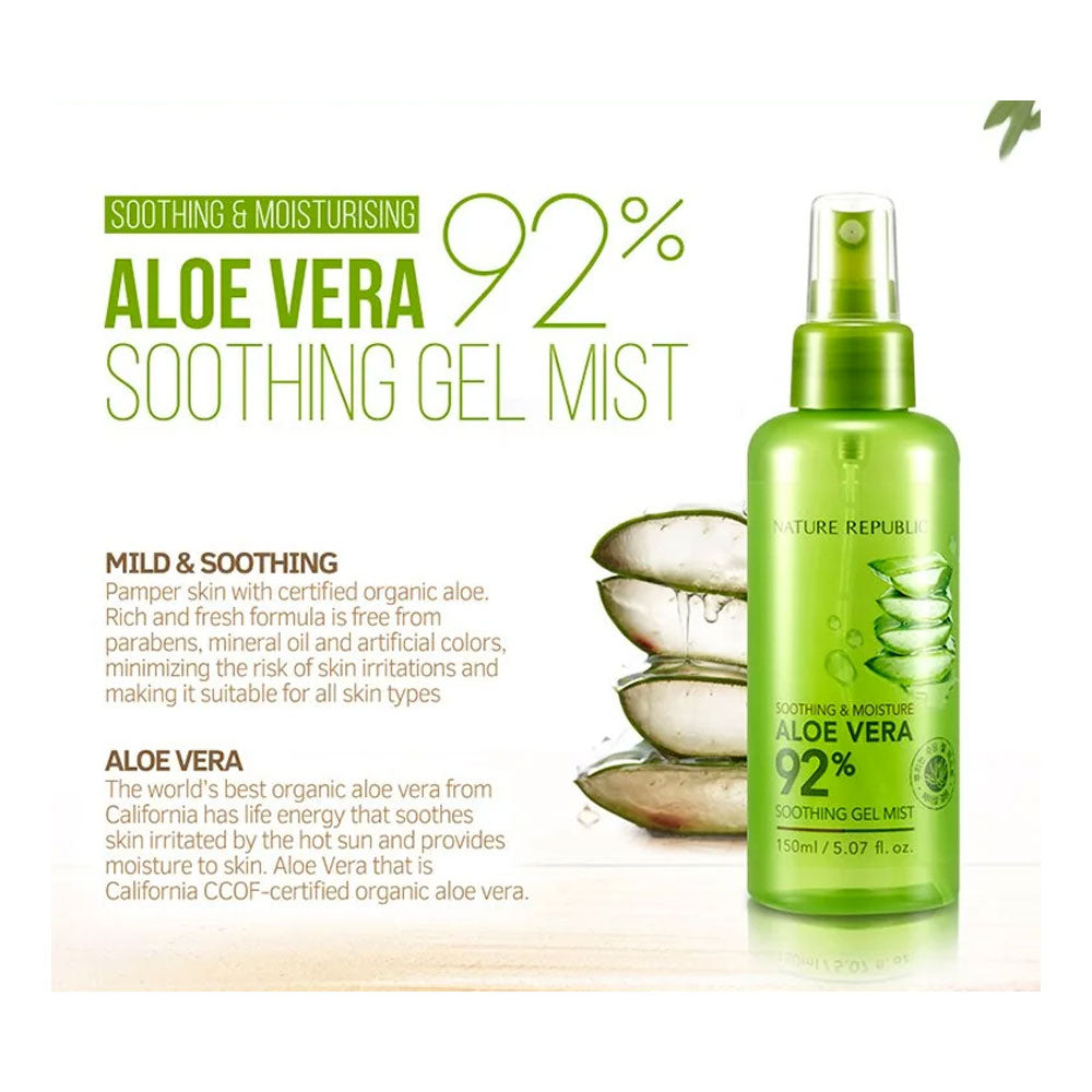 NATURE REPUBLIC Soothing & Moisture Aloe Vera 92% Soothing Gel Mist - Peaches&Creme Shop Korean Skincare Malta