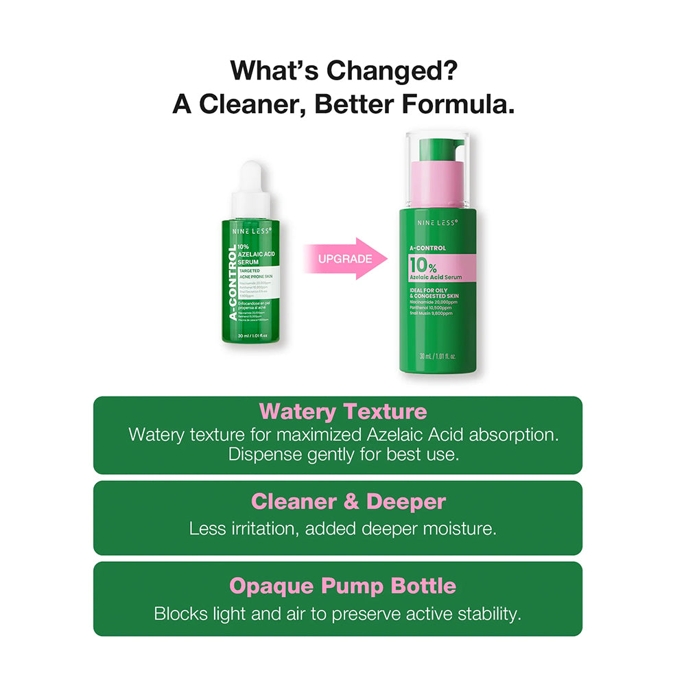 Two skincare products with text highlighting changes in formula and packaging.