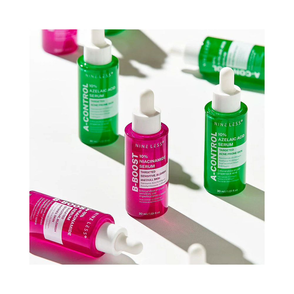 NINE LESS Ampoule Set [B-Boost 10% Niacinamide + A-control 10% Azelaic Acid] - Peaches&Creme Shop Korean Skincare Malta