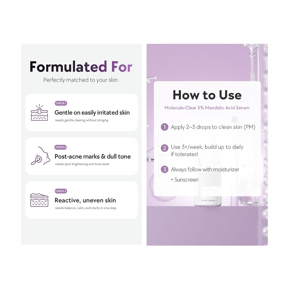 NINE LESS MOLECULE-CLEAR 5% Mandelic Acid Serum - Peaches&Creme Shop Korean Skincare Malta