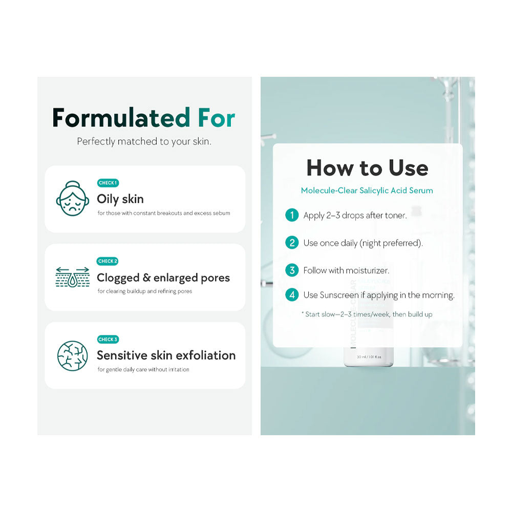 NINE LESS MOLECULE-CLEAR Salicylic Acid Serum - Peaches&Creme Shop Korean Skincare Malta