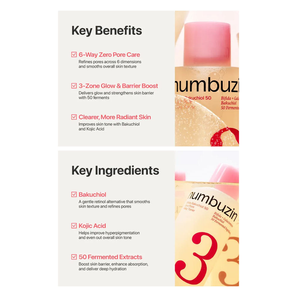 An informational collage for a skincare product showing &