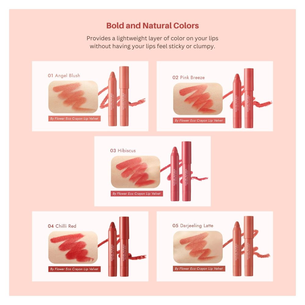 NATURE REPUBLIC By Flower Eco Crayon Lip Velvet - Peaches&Creme Shop Korean Skincare Malta