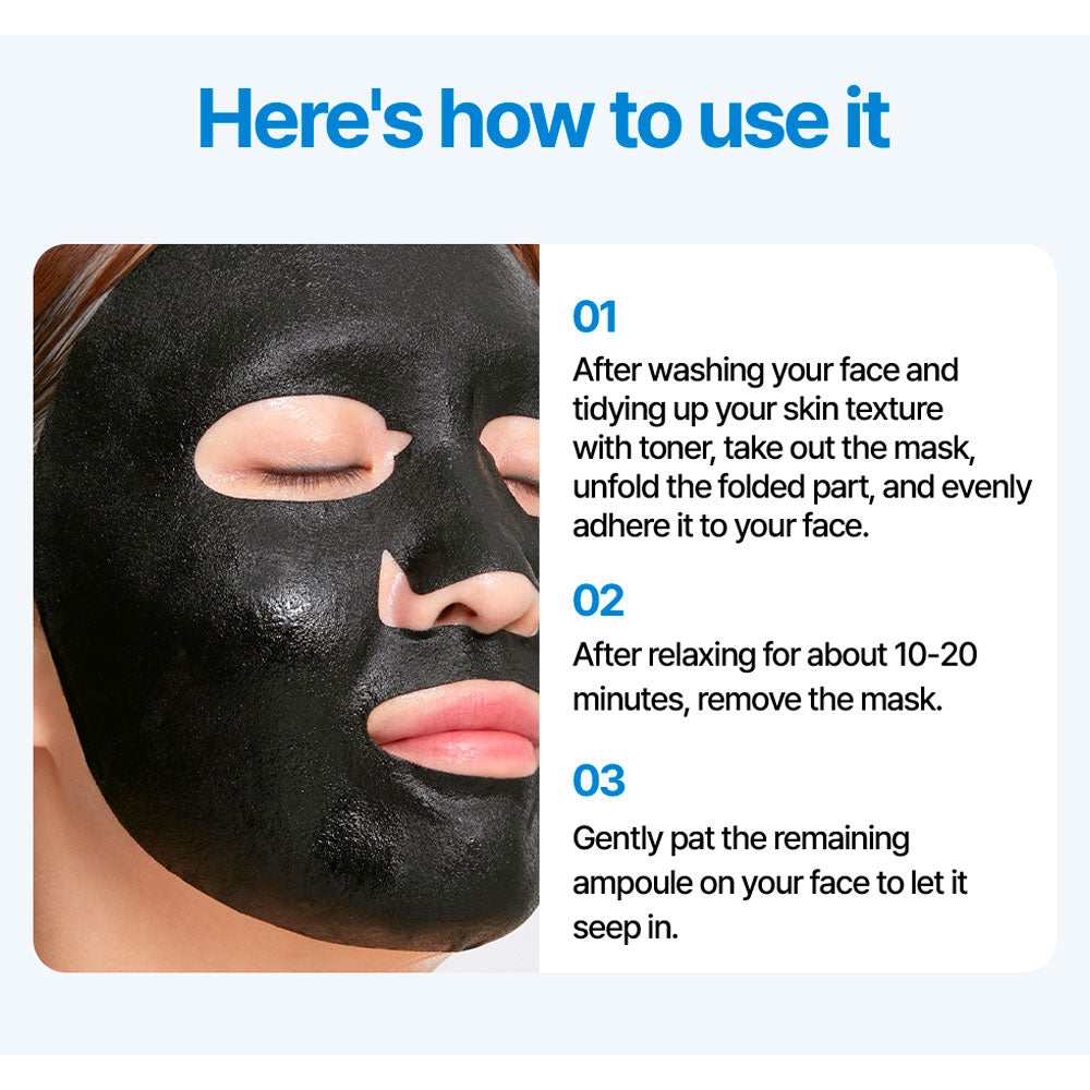 Instruction graphic showing a person wearing a black face mask on the left and three-step directions on the right under the heading &