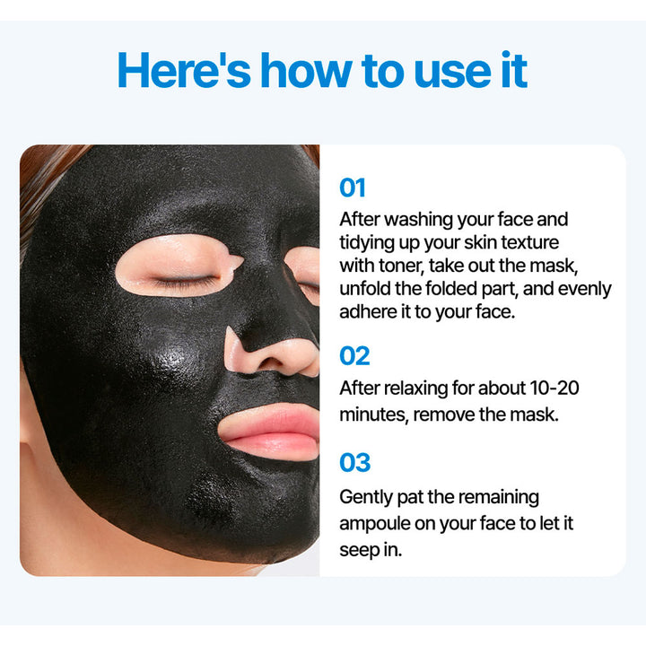 Instruction graphic showing a person wearing a black face mask on the left and three-step directions on the right under the heading &