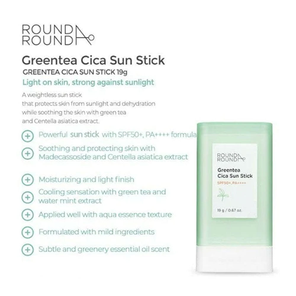 Round A'Round Greentea Cica Sun Stick - Peaches&Creme Shop Korean Skincare Malta