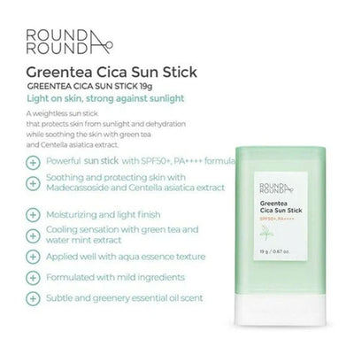 Round A'Round Greentea Cica Sun Stick - Peaches&Creme Shop Korean Skincare Malta
