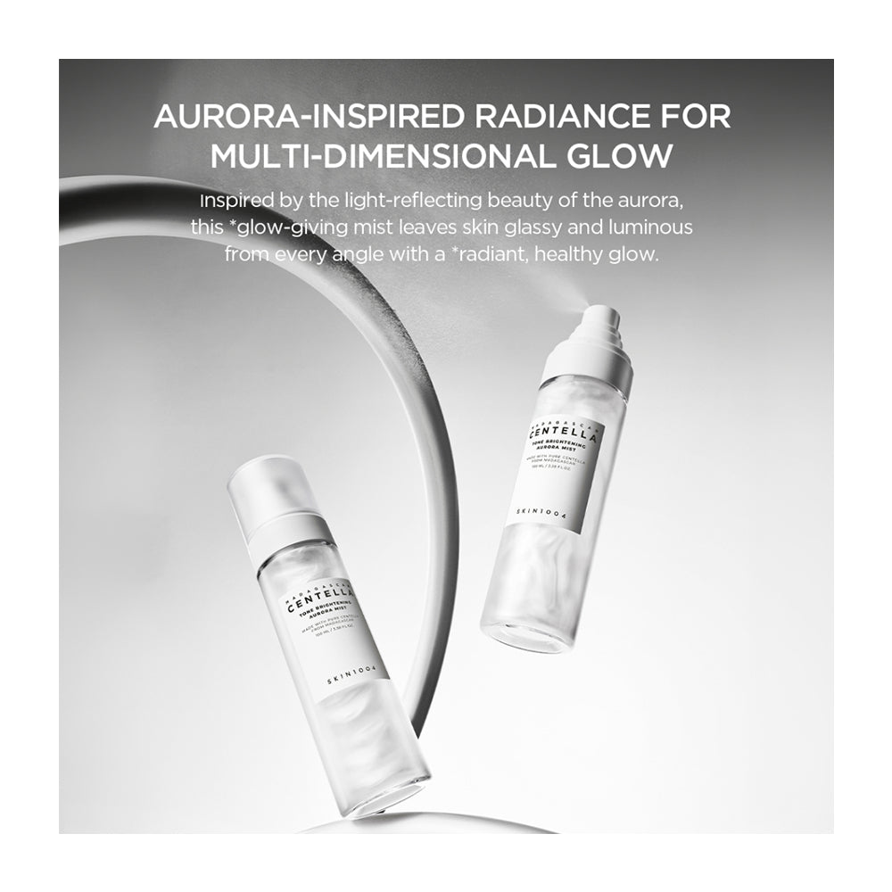 Two clear cylindrical mist bottles labeled SENTELL Aurora with white caps, shown on a light gray background with promotional text at the top.