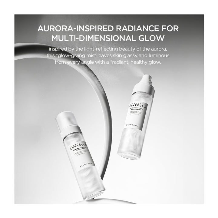 Two clear cylindrical mist bottles labeled SENTELL Aurora with white caps, shown on a light gray background with promotional text at the top.