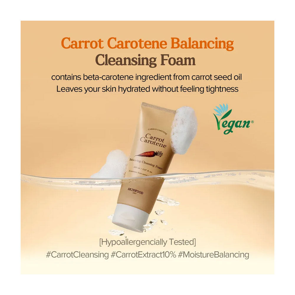 SKINFOOD Carrot Carotene Balancing Cleansing Foam - Peaches&Creme Shop Korean Skincare Malta