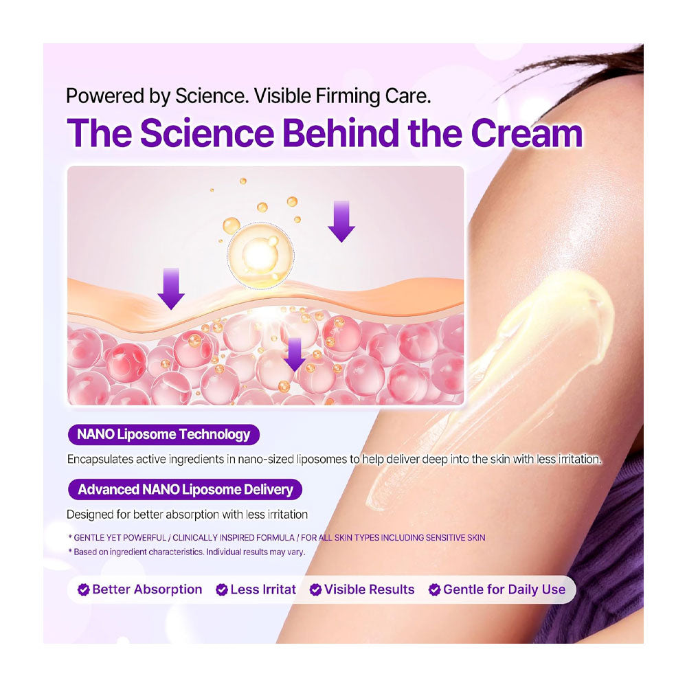 Promotional graphic for a skincare cream with text reading &