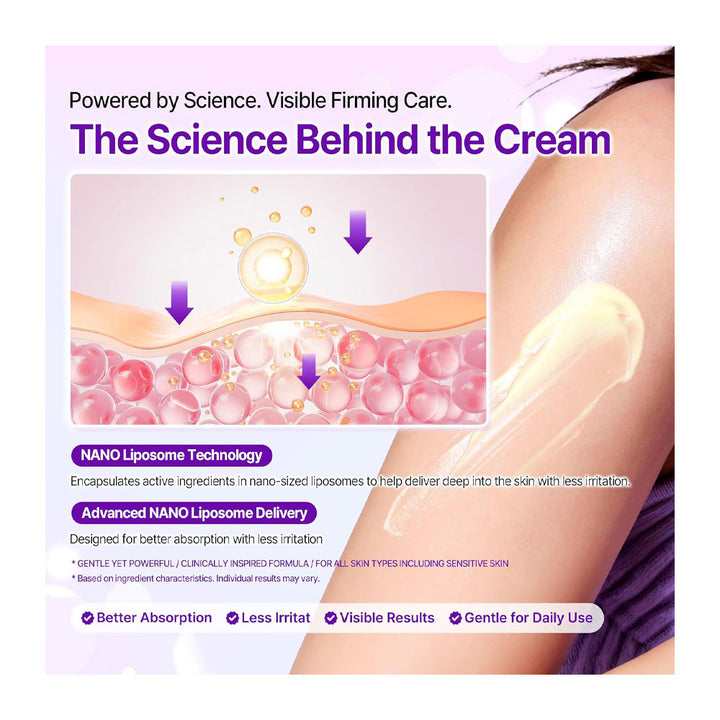 Promotional graphic for a skincare cream with text reading &