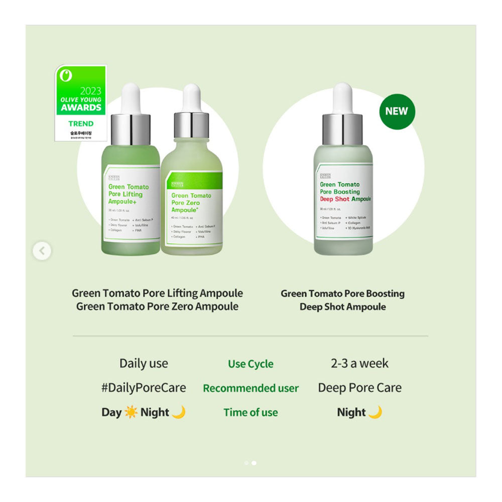SUNGBOON EDITOR Green Tomato Pore Boosting Deep Shot Ampoule - Peaches&Creme Shop Korean Skincare Malta