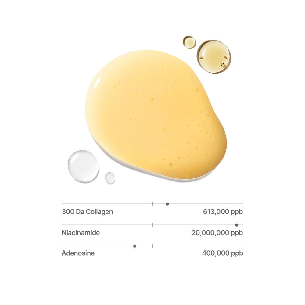 Yellow liquid droplet with measurements on a white background