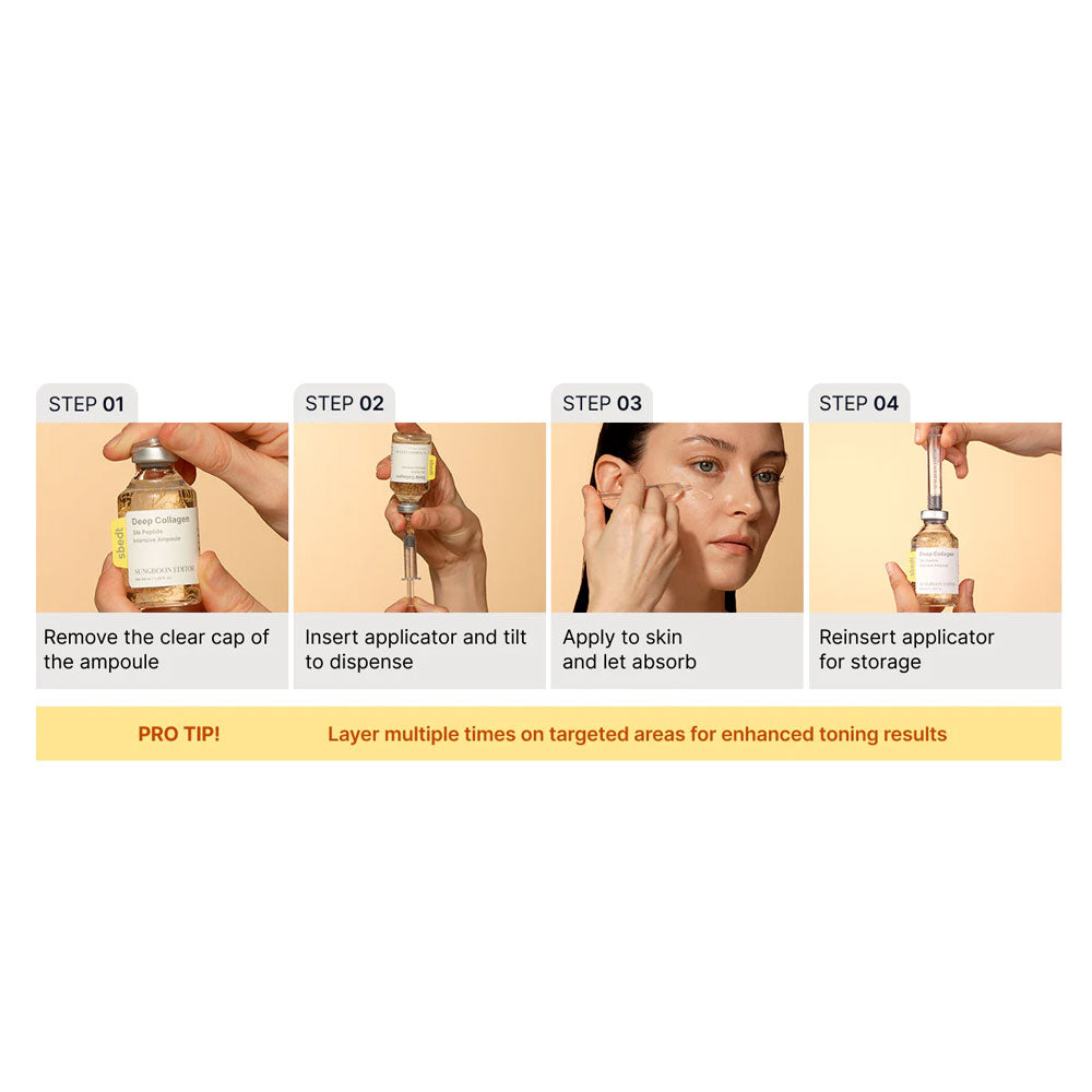 Step-by-step guide on using a skincare product with images of hands and a face.