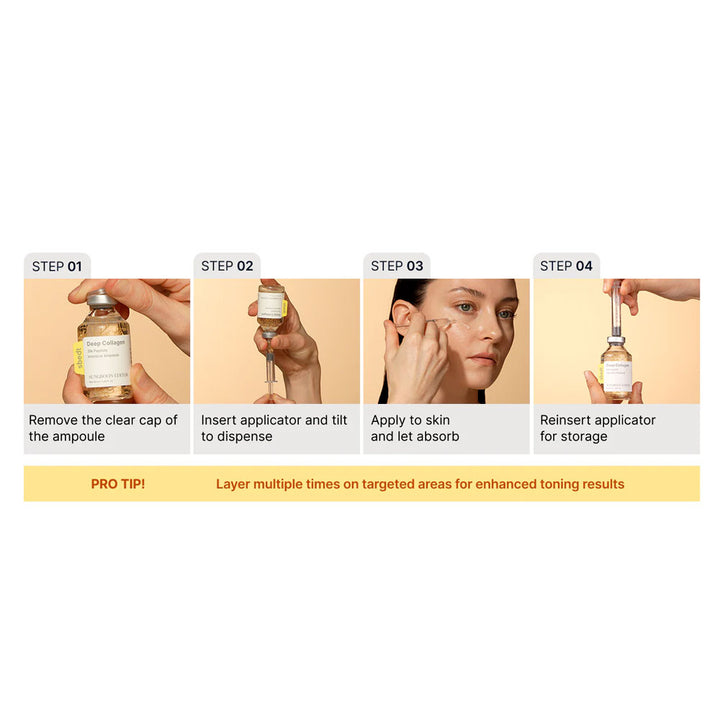 Step-by-step guide on using a skincare product with images of hands and a face.