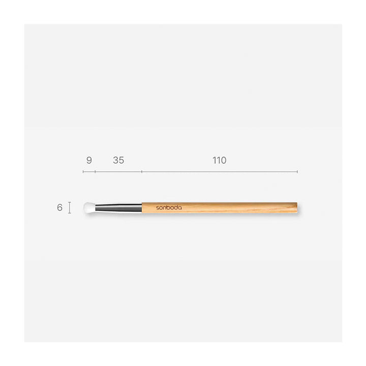 A single makeup brush shown horizontally on a light gray background with dimension labels above it, including measurements 9, 35, 110 and a width of 6.